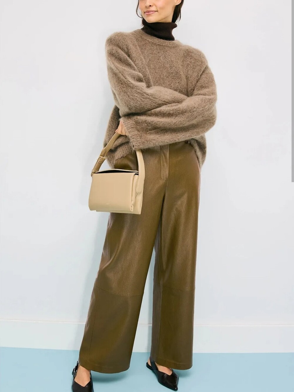 ROSETTA GETTY COLLECTIVE GREEN FAUX LEATHER WIDE LEG PANTS SIZE 10 MSRP $360